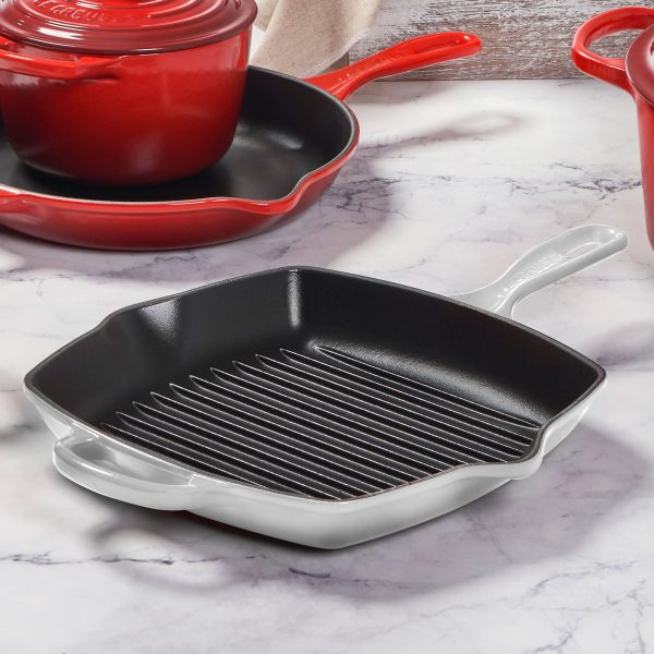 Le Creuset Signature Cast Iron 10.25" White Square Grill Pan - Image 7