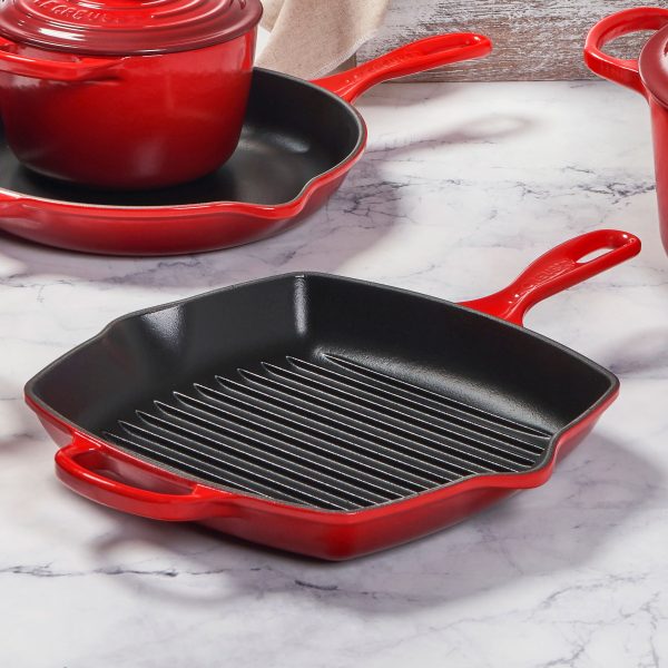 Le Creuset Signature Cast Iron 10.25" Cerise Square Grill Pan - Image 3