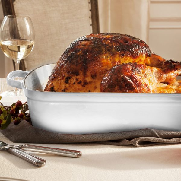 Le Creuset Signature Cast Iron 12.75" x 9.75" White Roasting Pan - Image 6