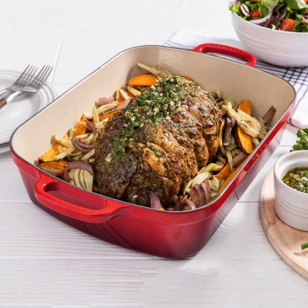 Le Creuset Signature Cast Iron 12.75" x 9.75" Cerise Roasting Pan - Image 5