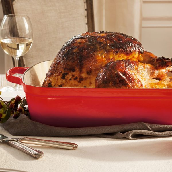 Le Creuset Signature Cast Iron 12.75" x 9.75" Cerise Roasting Pan - Image 7