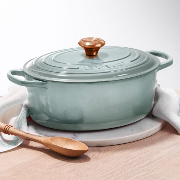 Le Creuset Signature Cast Iron 8-quart Sea Salt Oval Dutch Oven with Copper Knob - Image 6