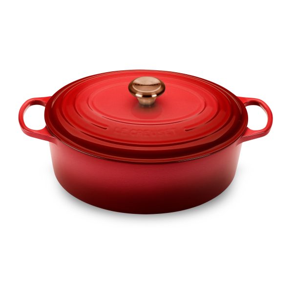 Le Creuset Signature Cast Iron 8-quart Cerise Oval Dutch Oven with Copper Knob