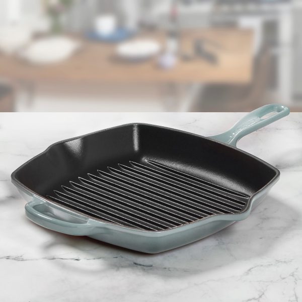 Le Creuset Signature Cast Iron 10.25" Sea Salt Square Grill Pan - Image 5