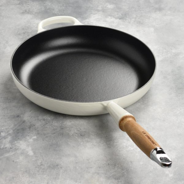 Le Creuset Cast Iron 10.25" White Fry Pan with Wood Handle - Image 5