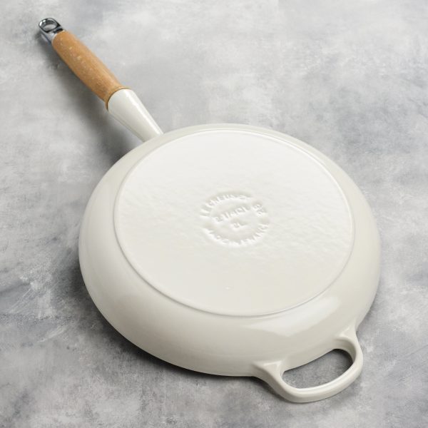 Le Creuset Cast Iron 10.25" White Fry Pan with Wood Handle - Image 3
